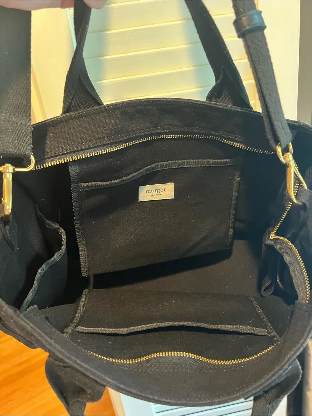 margot New York Black Canvas Utility Tote with Pockets